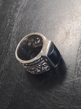 Silpada Black Onyx Ring With Ornate 925 Silver Wide Band